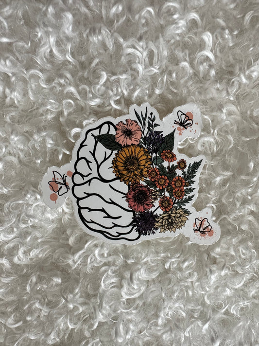 Floral Brain Mental Health Sticker